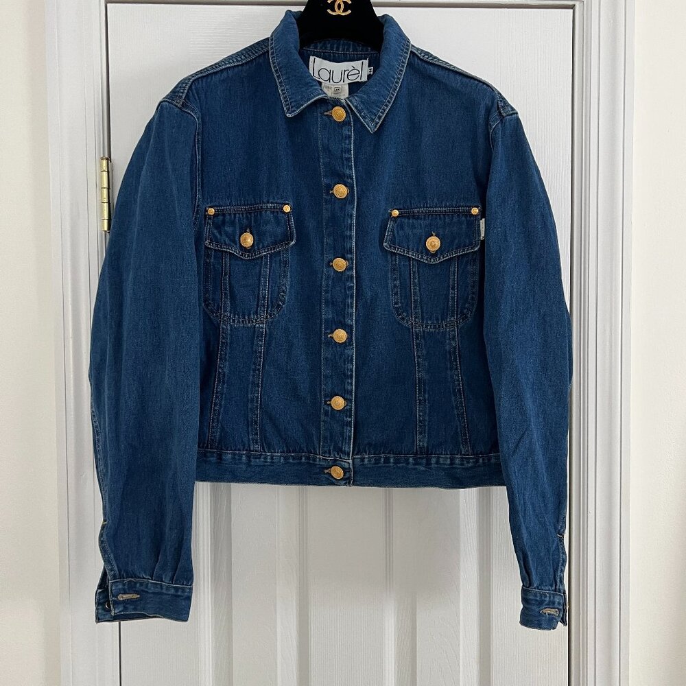 Vintage Laurel Escada Denim Jacket with Gold Metal Buttons Made in Italy size 44